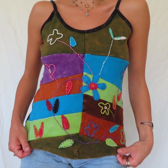 OM SAI RAM CRAFT HANDMADE HIPPY PATCHWORK TANK TOP VINTAGE - Picture 4 of 8